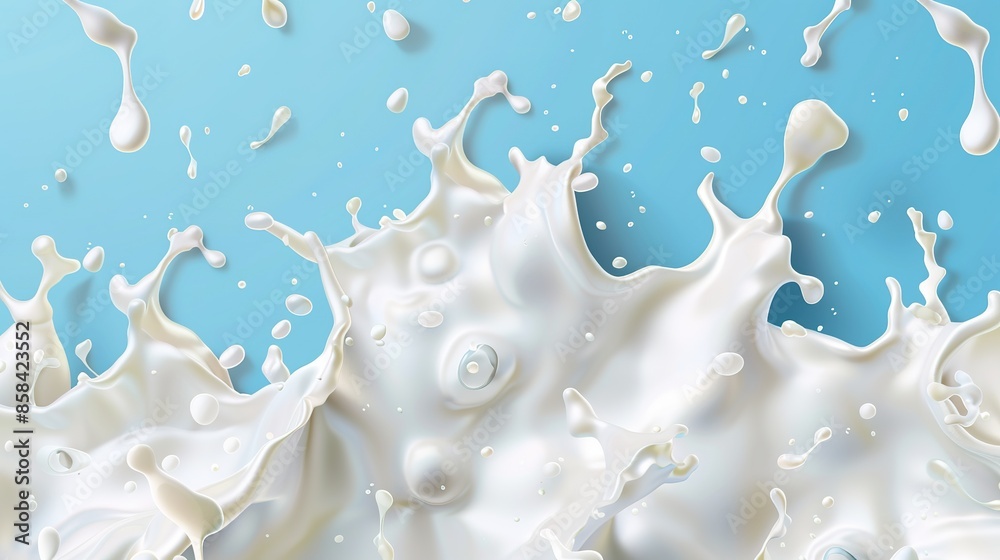 Milk splash seamless pattern. 3d realistic yogurt wave border on blue background. Vector milk package design. Milk splash seamless pattern. 3d realistic yogurt wave border on blue background. Vector milk package design.