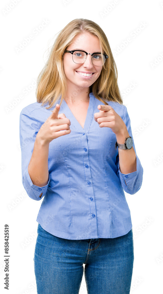 Beautiful young business woman over isolated background pointing fingers to camera with happy and funny face. Good energy and vibes. Beautiful young business woman over isolated background pointing fingers to camera with happy and funny face. Good energy and vibes.