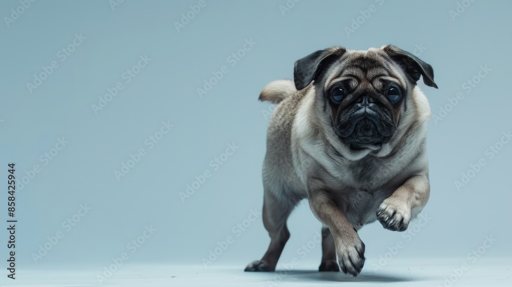 Obraz premium Purebred pug in studio setting with focus on movement and pet beauty
