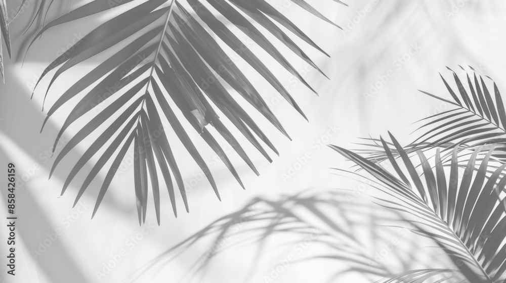 Obraz premium Monochrome palm leaf shadows on white wall