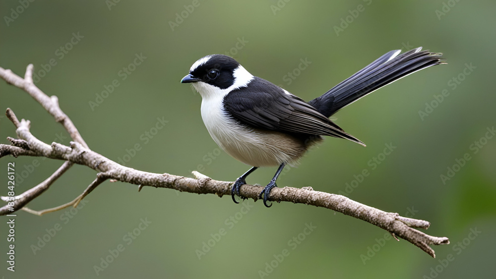 Obraz premium Malaysian Pied Fantail Bird, (Rhipidura javanica)