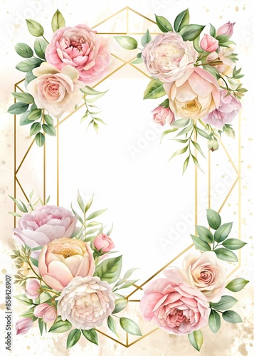 Elegant Floral Invitation Design with Geometric Frame - Perfect for Custom Text or Events