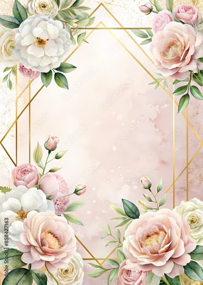 Elegant Floral Invitation Design with Geometric Frame - Perfect for Custom Text or Events Elegant Floral Invitation Design with Geometric Frame - Perfect for Custom Text or Events