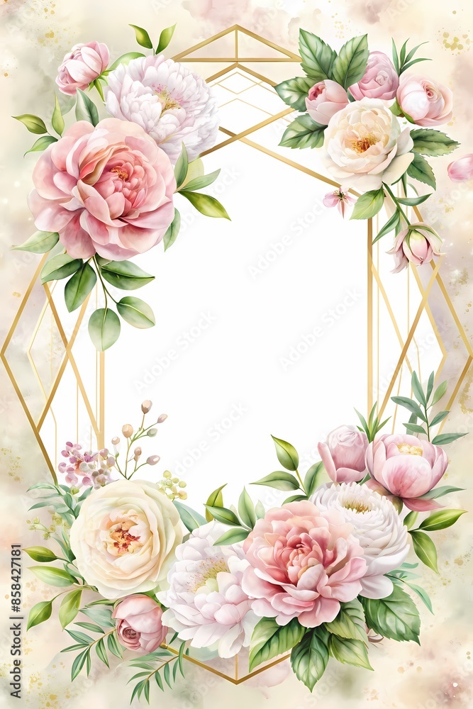 Elegant Floral Invitation Design with Geometric Frame - Perfect for Custom Text or Events Elegant Floral Invitation Design with Geometric Frame - Perfect for Custom Text or Events