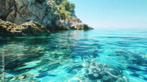 Crystal clear waters of a secluded island, photorealism