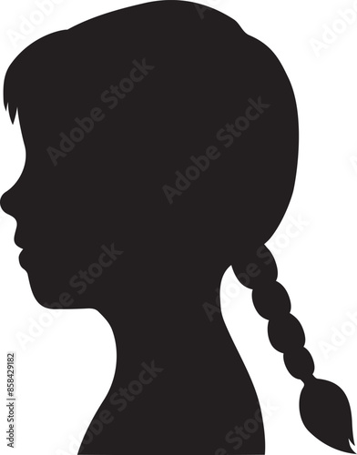 Little girl with braid hair Head side view Silhouette.