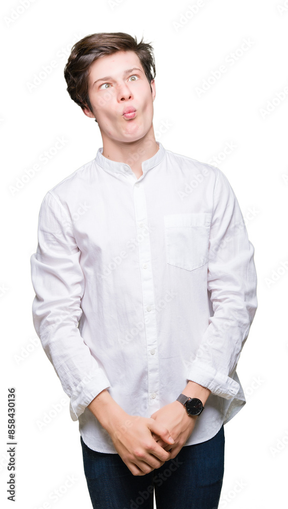 Young handsome business man over isolated background making fish face with lips, crazy and comical gesture. Funny expression. Young handsome business man over isolated background making fish face with lips, crazy and comical gesture. Funny expression.