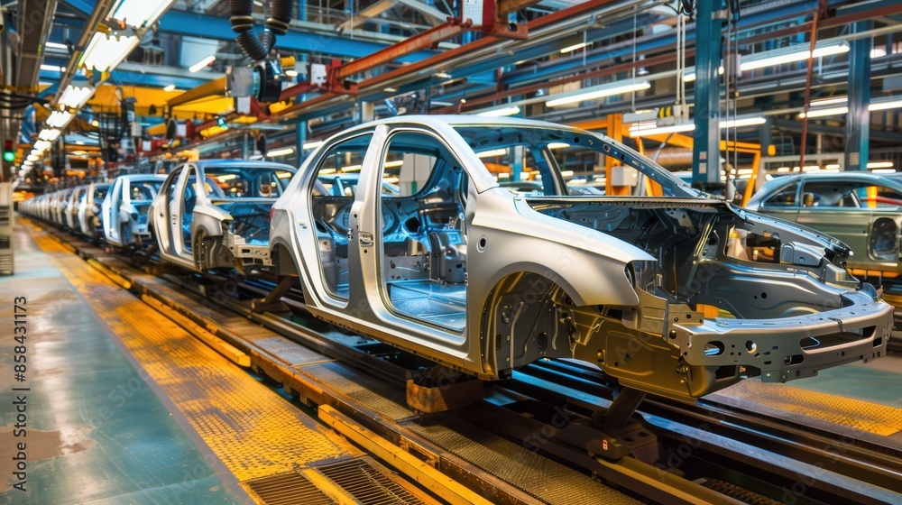 Automotive assembly line in a modern manufacturing facility Automotive assembly line in a modern manufacturing facility