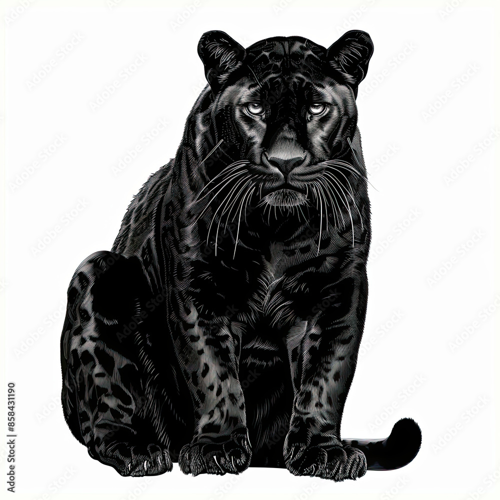 Fototapeta premium A black panther is sitting on a white background