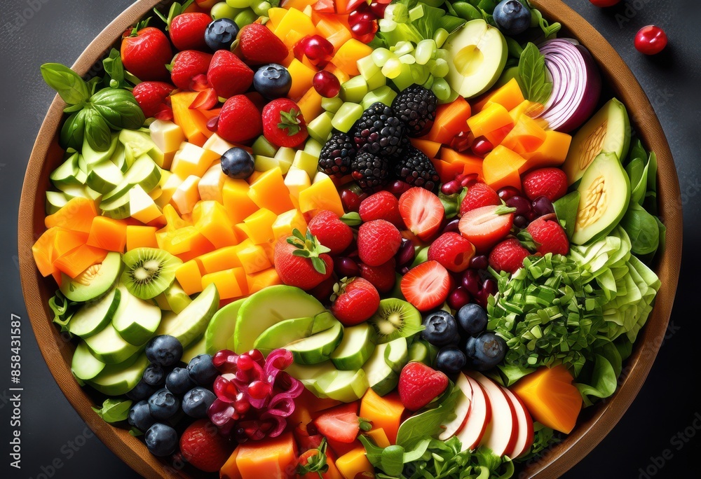 colorful salad bowl from above fresh healthy eating concept, aerial, view, vibrant, lettuce, tomato, cucumber, pepper, onion, carrot, radish, avocado colorful salad bowl from above fresh healthy eating concept, aerial, view, vibrant, lettuce, tomato, cucumber, pepper, onion, carrot, radish, avocado