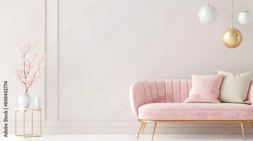 A luxurious apartment with a modern and minimalist design, featuring gold accents that add a touch of elegance and sophistication. The image offers ample copy space for customization. A luxurious apartment with a modern and minimalist design, featuring gold accents that add a touch of elegance and sophistication. The image offers ample copy space for customization.