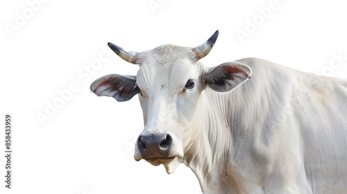 White Cow Portrait Against White Background