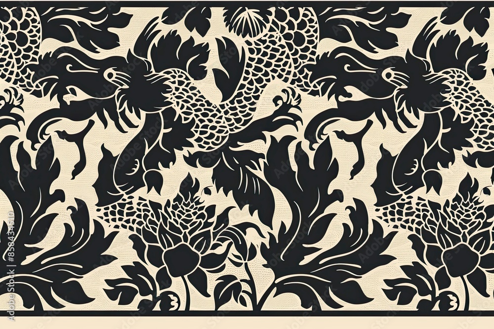 Block Print Woodblock Design vector pattern