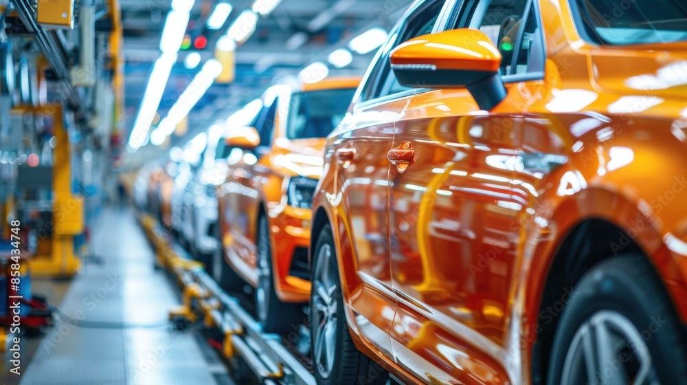 Obraz premium Modern car assembly line moving through factory