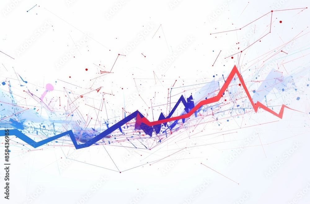 Hyper Realistic Line Art of Stock Market Graph in Red and Blue Color Scheme on White Background Hyper Realistic Line Art of Stock Market Graph in Red and Blue Color Scheme on White Background