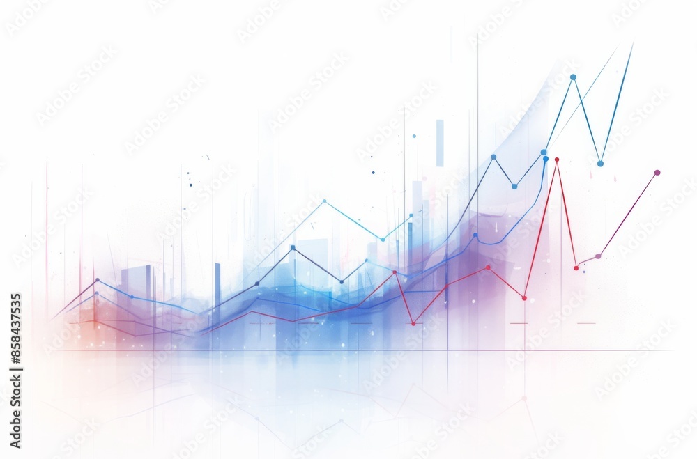 Clean Stock Market Graph with Red and Blue Lines on White Background in Flat Design Motion Graphics Style