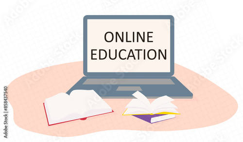 learning online with teleconference, video conference remote working on laptop computer, education anywhere concept. flat vector illustration