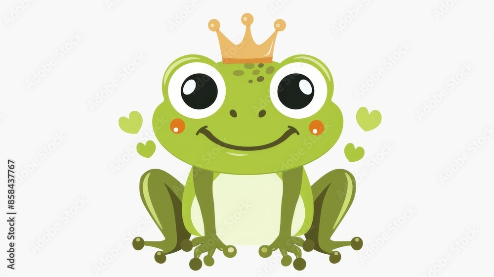 Playful kawaii style clip art of the Frog Prince, featuring a frog with big eyes and a crown, delightfully rendered on white Playful kawaii style clip art of the Frog Prince, featuring a frog with big eyes and a crown, delightfully rendered on white