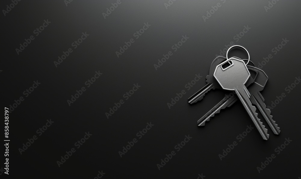 a house-shaped keychain with keys on it, in black and white, on a dark background. a house-shaped keychain with keys on it, in black and white, on a dark background.