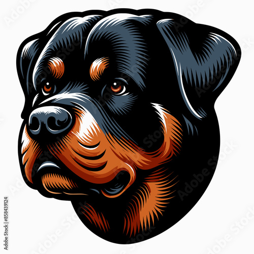 Cute and Funny Rottweiler Puppy Illustration: Pedigree Companion Dog Portrait - Black and Brown Mammal Vector Art for Pet Lovers