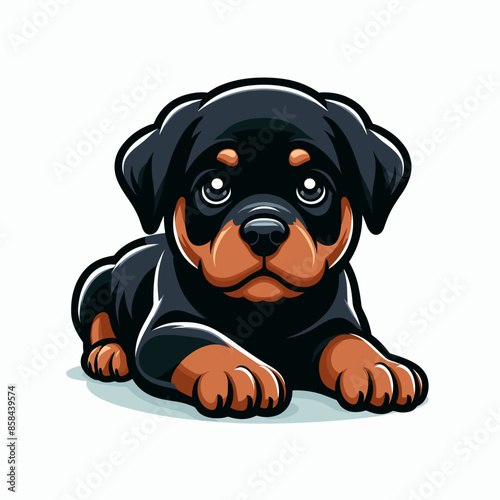 Cute and Funny Rottweiler Puppy Illustration: Pedigree Companion Dog Portrait - Black and Brown Mammal Vector Art for Pet Lovers