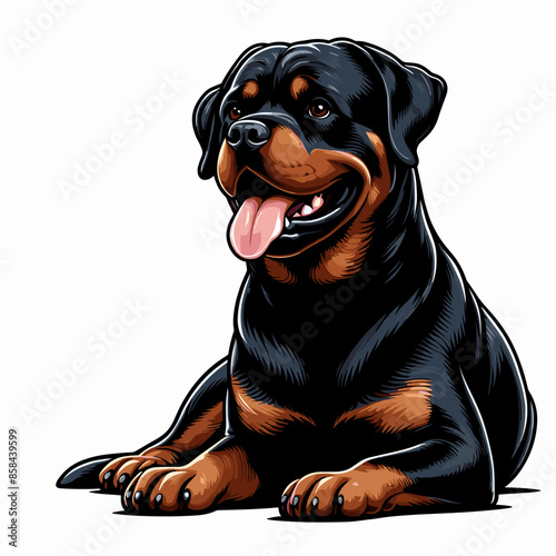 Adorable Purebred Rottweiler Puppy Portrait: Black and Brown Cute Canine Pet Illustration - Isolated Vector Art of a Strong Guard Dog Mascot