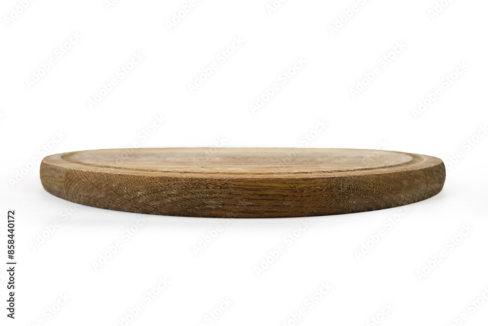 Round wooden old board on a white background. old pizza board. Round wooden old board on a white background. old pizza board.