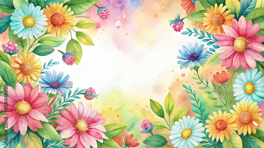 Fototapeta premium Colorful Floral Watercolor Frame - Perfect for Invitations and Event Cards