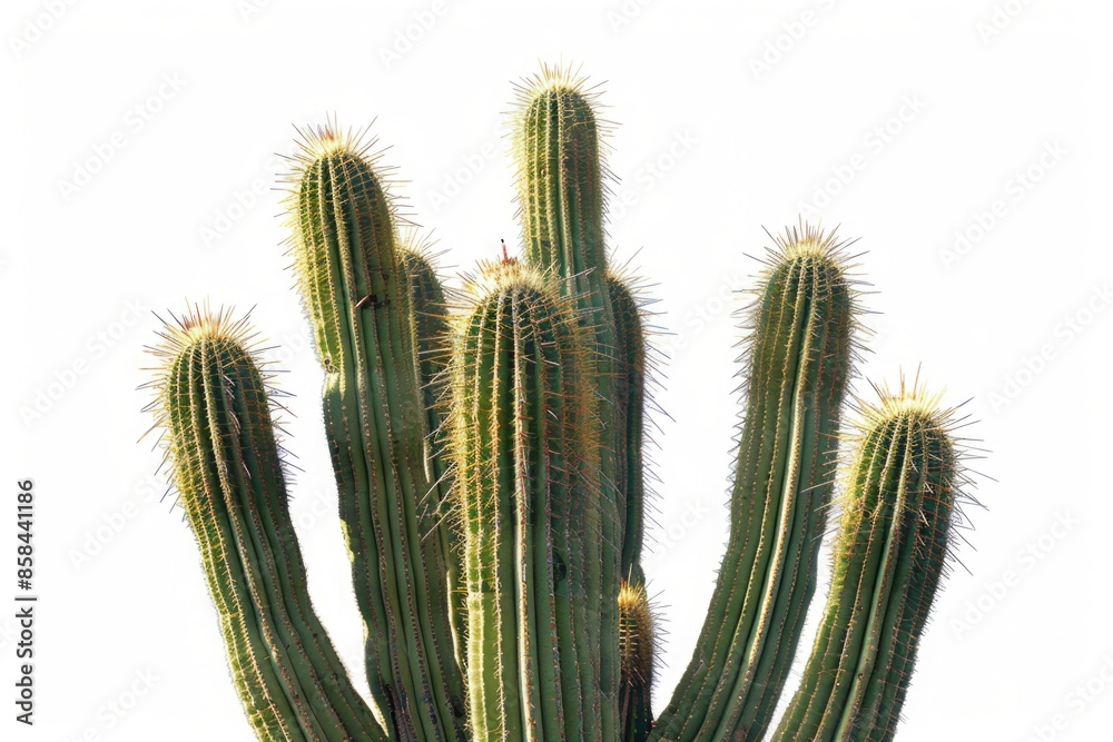 A close-up view of a prickly cactus plant with bright white background A close-up view of a prickly cactus plant with bright white background