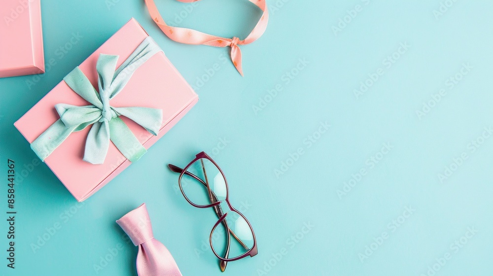 Pink Gifts and Accessories on a Blue Background Pink Gifts and Accessories on a Blue Background