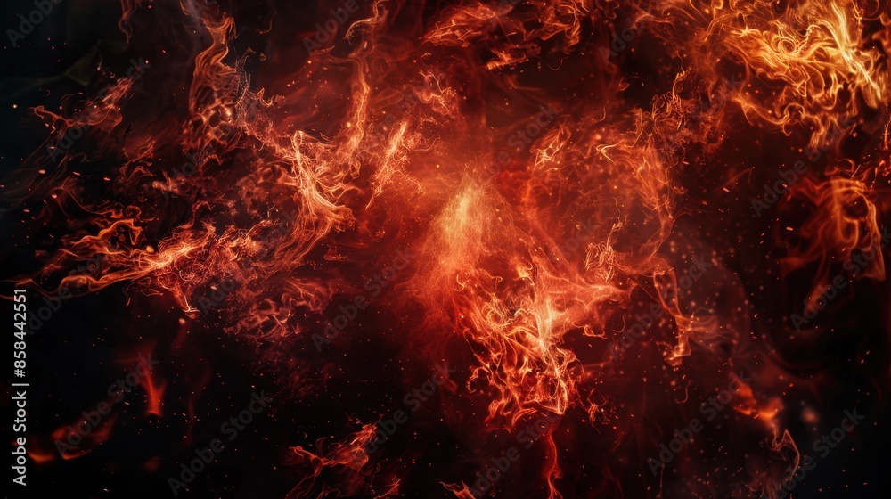 Fiery abstract panorama with orange and red flames on black background Fiery abstract panorama with orange and red flames on black background