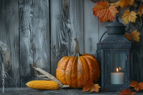 festive composition for halloween with pumpkin.  copy space photo