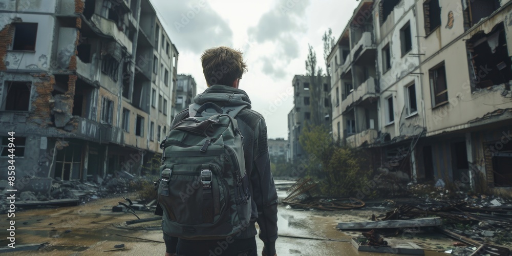 A person carrying a backpack navigates through the city, potentially heading out on an adventure or just commuting to work A person carrying a backpack navigates through the city, potentially heading out on an adventure or just commuting to work