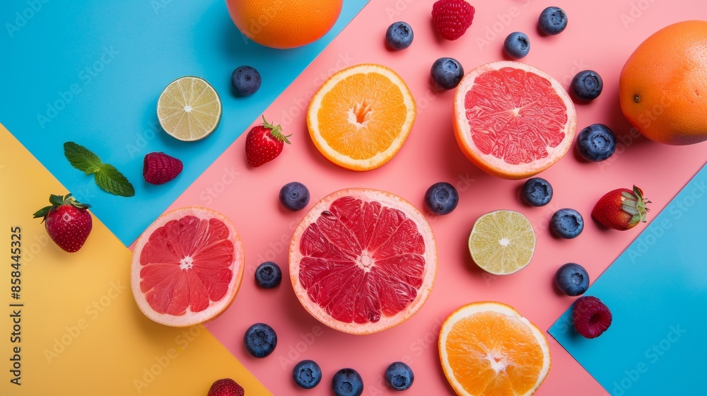 Fresh Fruits on Colorful Background Fresh Fruits on Colorful Background