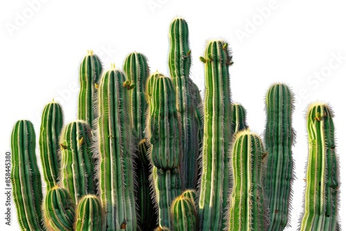 A compact arrangement of green cacti on a white background © Fotograf