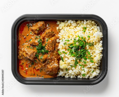 Beef Curry with Rice in a Take-Out Container