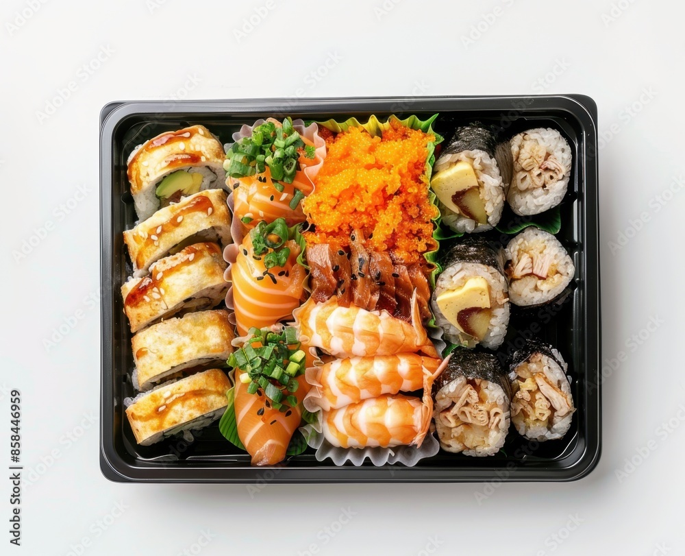 Sushi Platter with Different Varieties in a Black Container Sushi Platter with Different Varieties in a Black Container