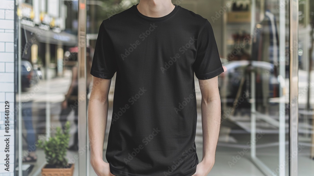Young Model Shirt Mockup, man wearing black t-shirt in front of Department store display window, Shirt Mockup Template on hipster adult for design print, Male guy wearing casual t-shirt Young Model Shirt Mockup, man wearing black t-shirt in front of Department store display window, Shirt Mockup Template on hipster adult for design print, Male guy wearing casual t-shirt