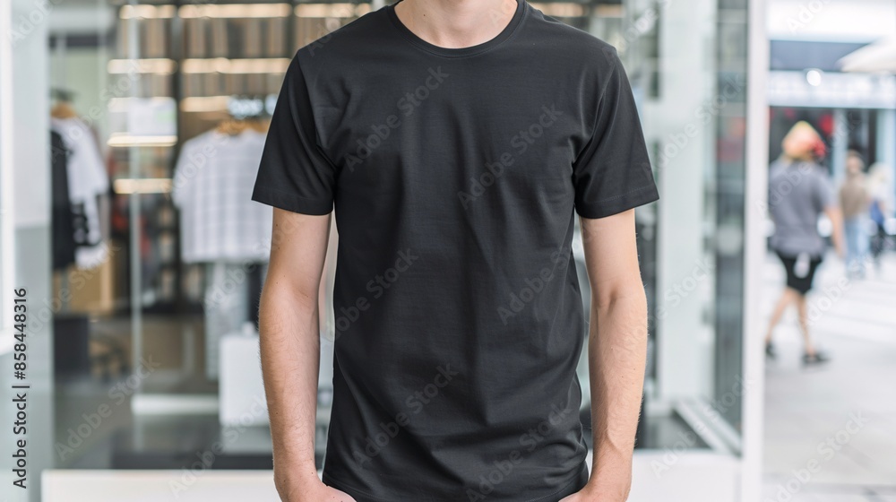 Young Model Shirt Mockup, man wearing black t-shirt in front of Department store display window, Shirt Mockup Template on hipster adult for design print, Male guy wearing casual t-shirt Young Model Shirt Mockup, man wearing black t-shirt in front of Department store display window, Shirt Mockup Template on hipster adult for design print, Male guy wearing casual t-shirt