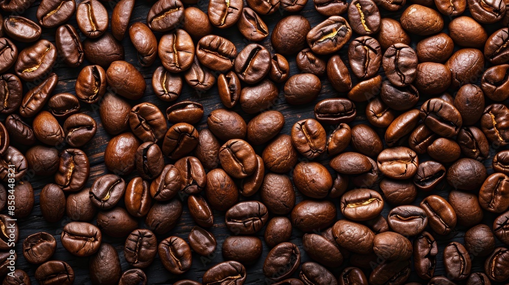 Naklejka premium Roasted coffee beans top view background
