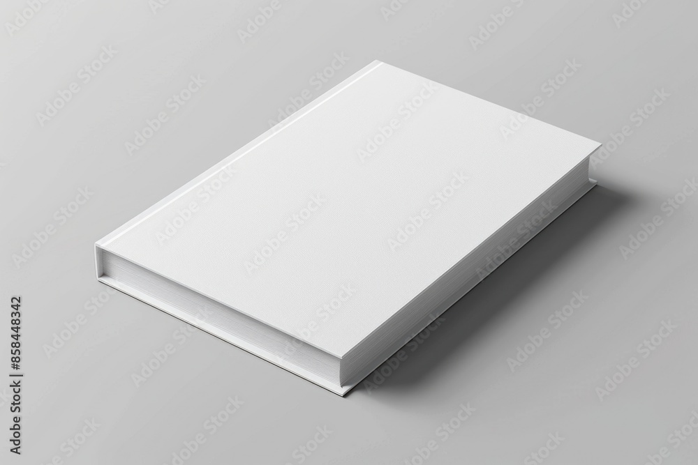 A closed white book sits on top of a table, with no other objects in sight A closed white book sits on top of a table, with no other objects in sight