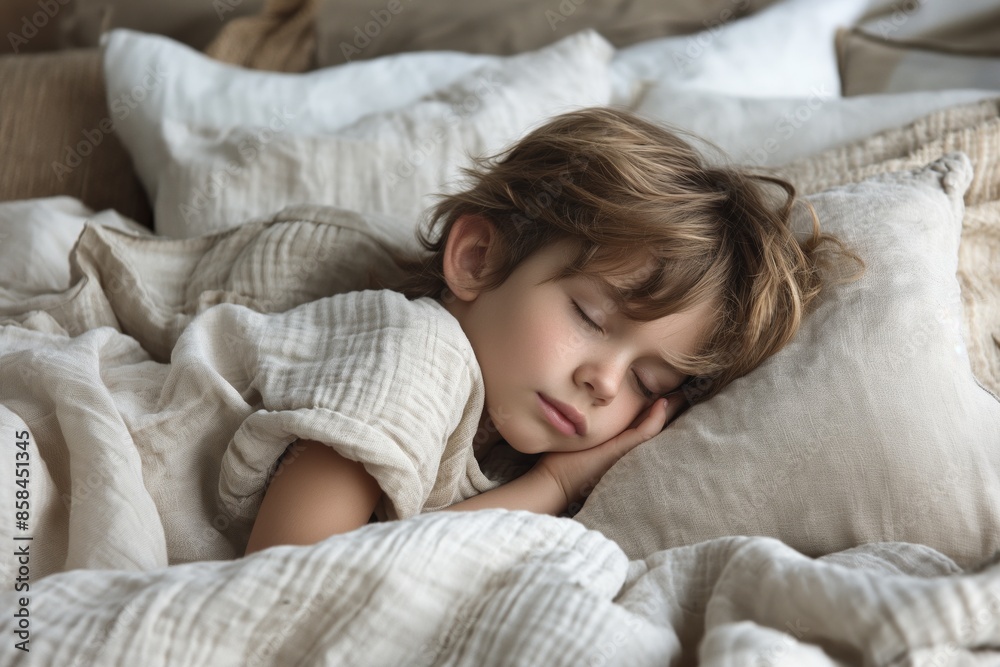 Image features a child resting under textured linen sheets, suggesting a quiet naptime in a softly lit room Image features a child resting under textured linen sheets, suggesting a quiet naptime in a softly lit room