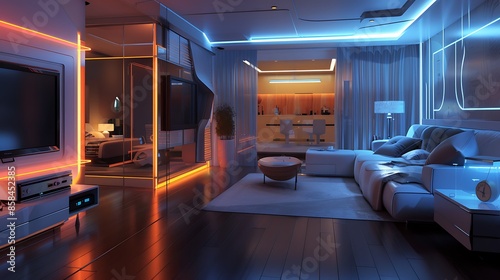 futuristic apartment where the walls emit light © Aeman