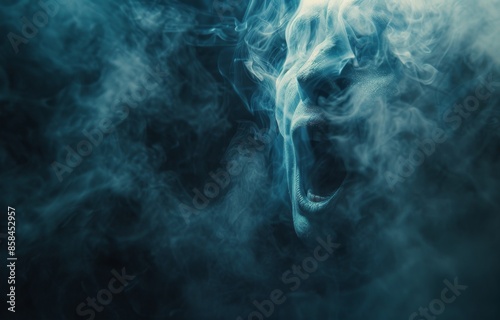 Glowing Skull Emerging From Blue Smoke