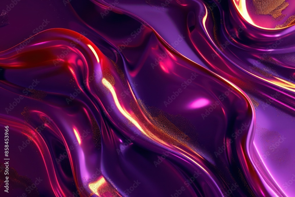 Abstract Background, 3D liquid waves in rich amethyst purple and ruby red, highlighted with a touch of gold Abstract Background, 3D liquid waves in rich amethyst purple and ruby red, highlighted with a touch of gold