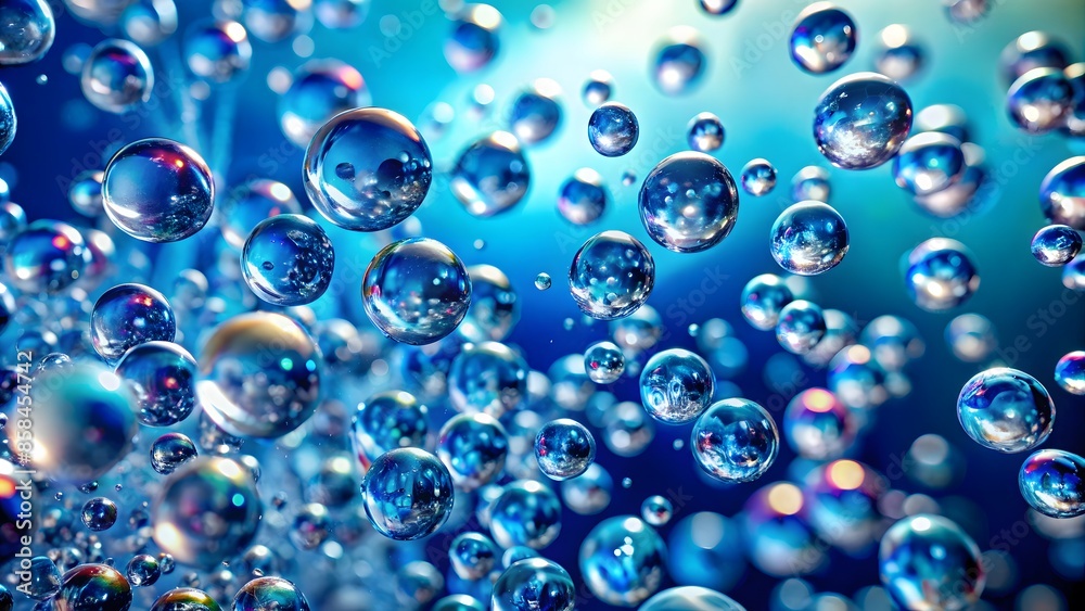 Blue Water Bubbles Floating Upwards On A Blue Background. Blue Water Bubbles Floating Upwards On A Blue Background.