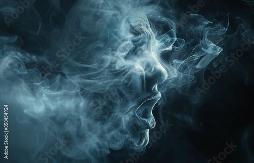 Glowing Skull Emerging From Blue Smoke