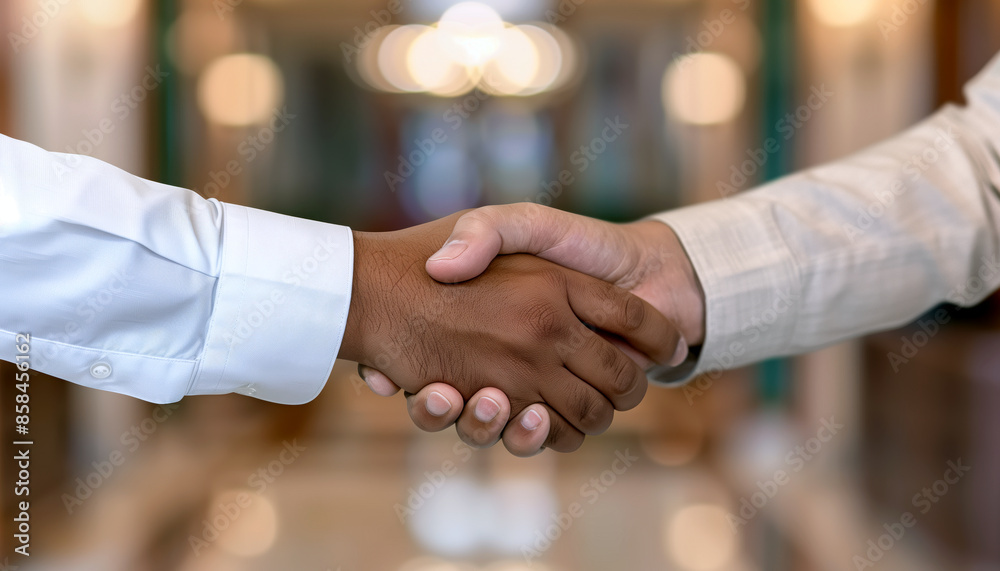 Business Companions Shaking Hands in Professional Setting Business Companions Shaking Hands in Professional Setting