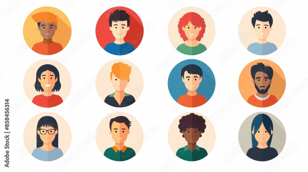Diverse set of 12 circular vector profile icons for account, social media, and website use Diverse set of 12 circular vector profile icons for account, social media, and website use