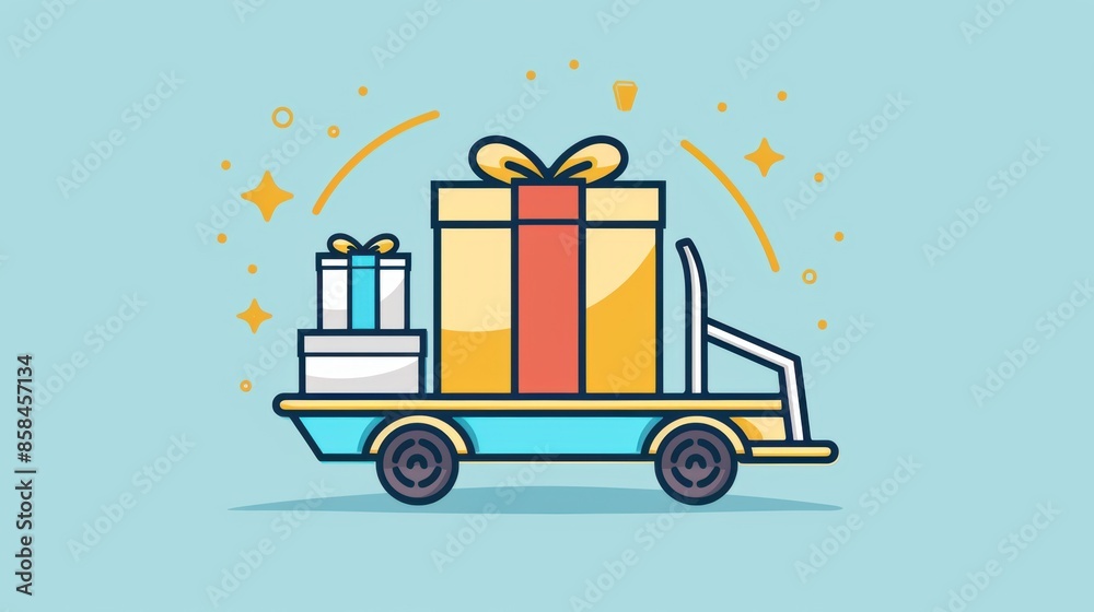 Hand truck carrying gift boxes with sparkling effects Hand truck carrying gift boxes with sparkling effects